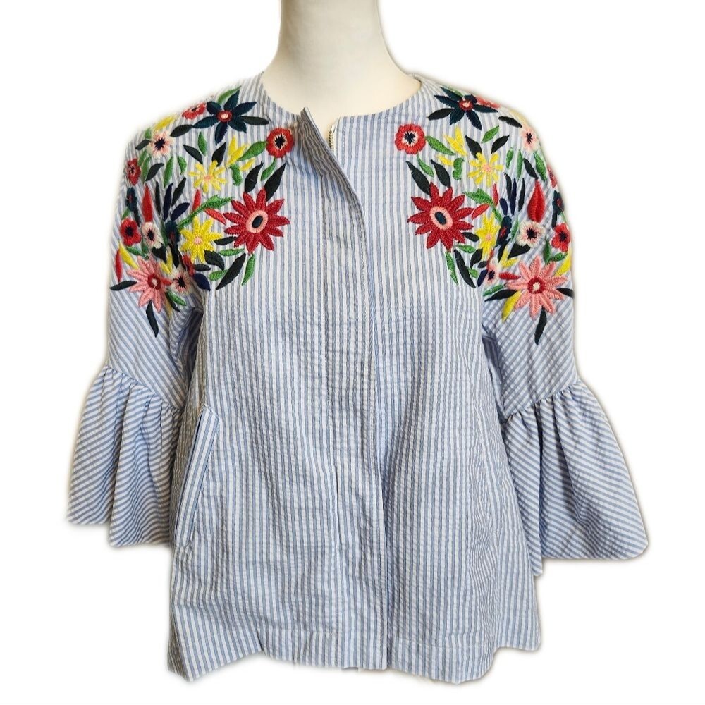 Zara Basic Collection Blue & White Striped Seersu… - image 1